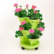 Set of 3 Stackable Planters With Rolling Base