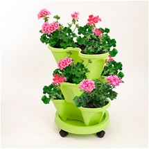 Set of 3 Stackable Planters With Rolling Base