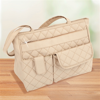 Beige Diamond Quilted Bag